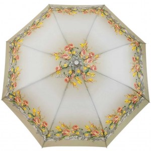 Бежевый зонт с розами, в три сложения, Style, полуавтомат, арт.1501-2-14